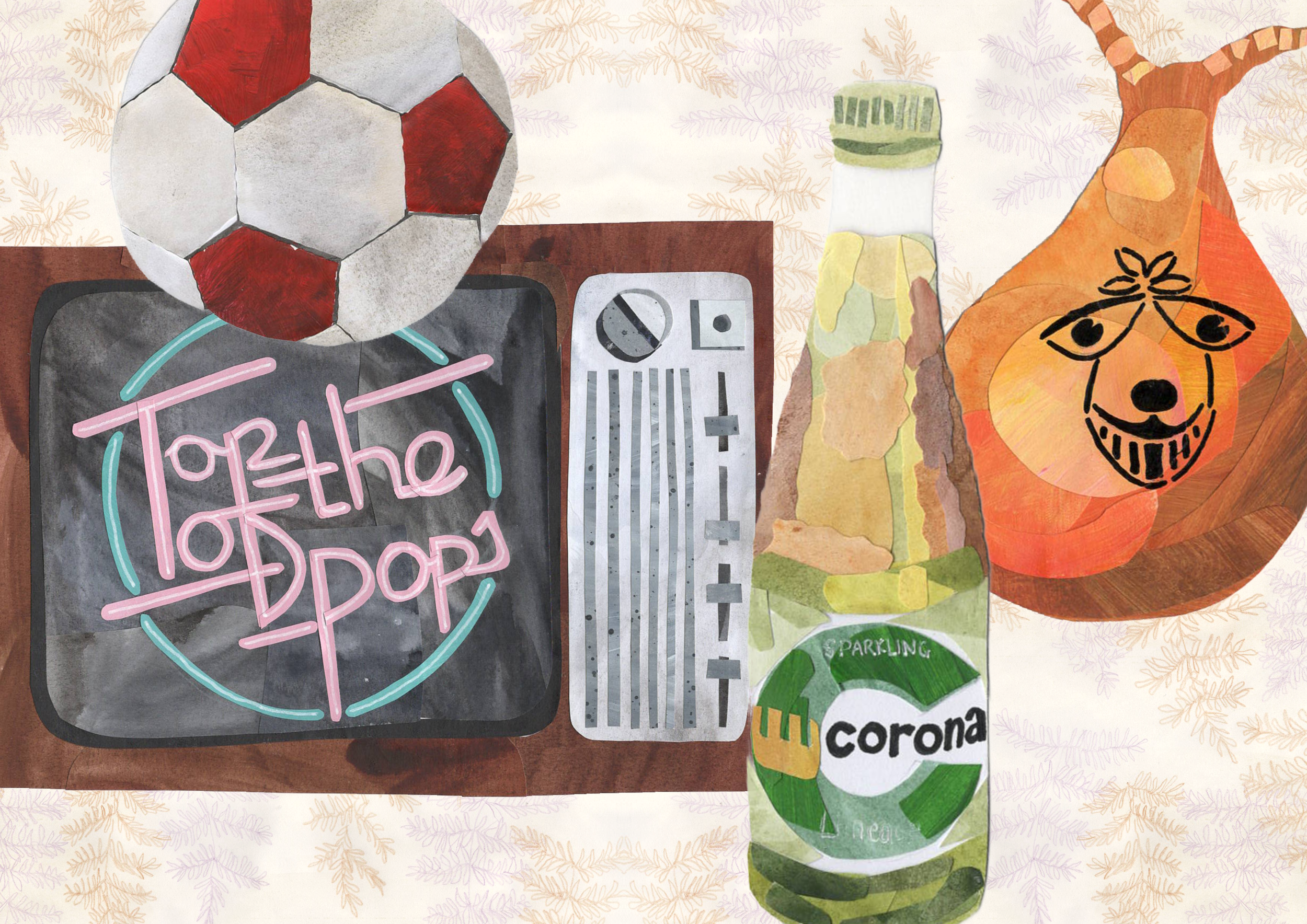 1970s and 80s childhood family memories, including football, Top of the Pops, fizzy pop delivered by the Corona man, and space hoppers.