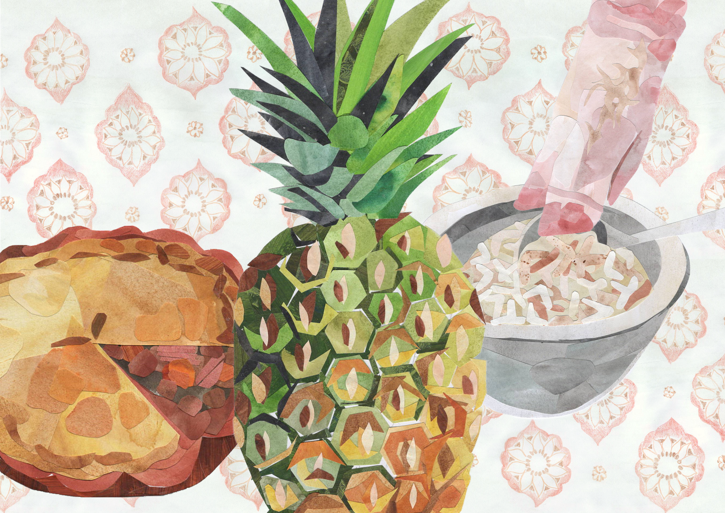 1970s and 80s childhood food memories, including pies, pig trotters, rice pudding, and pineapple.