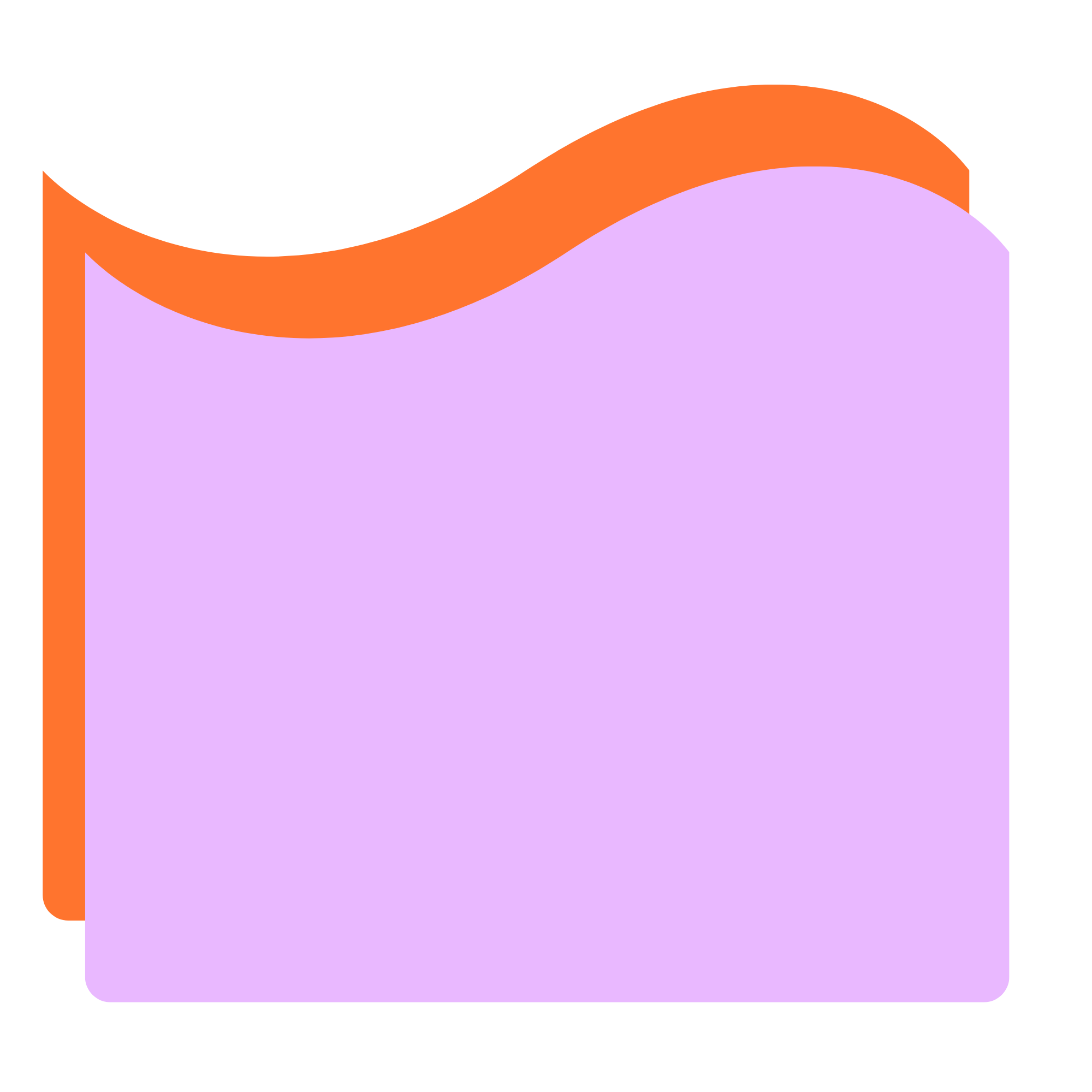 A stylized graph with purple and orange wave-like lines on a black background.
