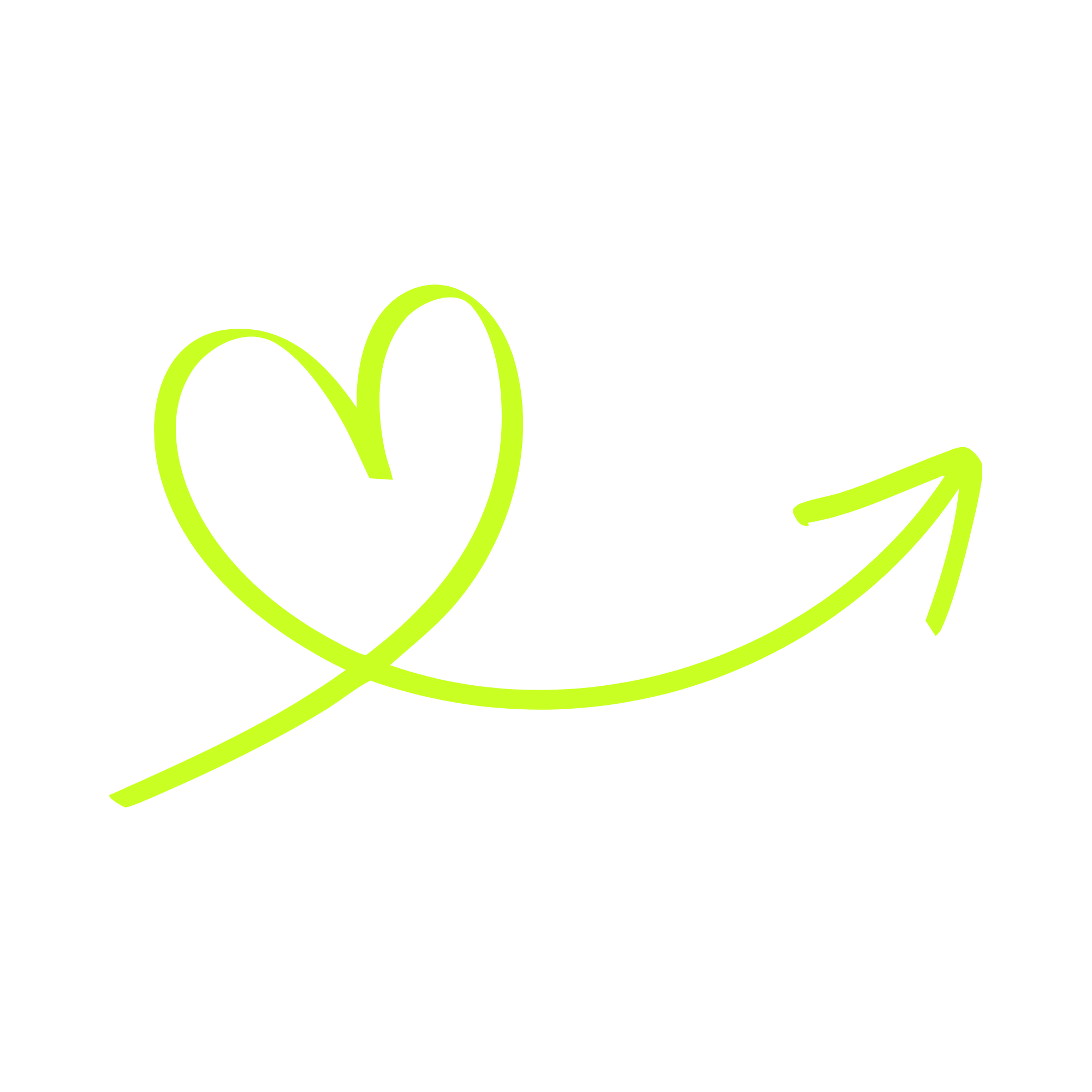 The image features a neon green outline of a heart with an arrow passing through it, all set against a black background.