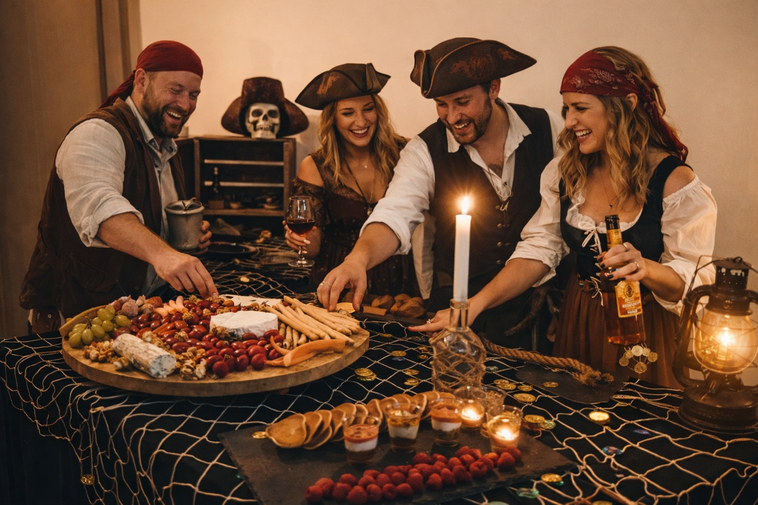 Décor pirate avec buffet immersif lors d’une soirée privée à Nantes – location décor événementiel