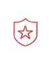 A shield-shaped icon with a star in the center, outlined in red.