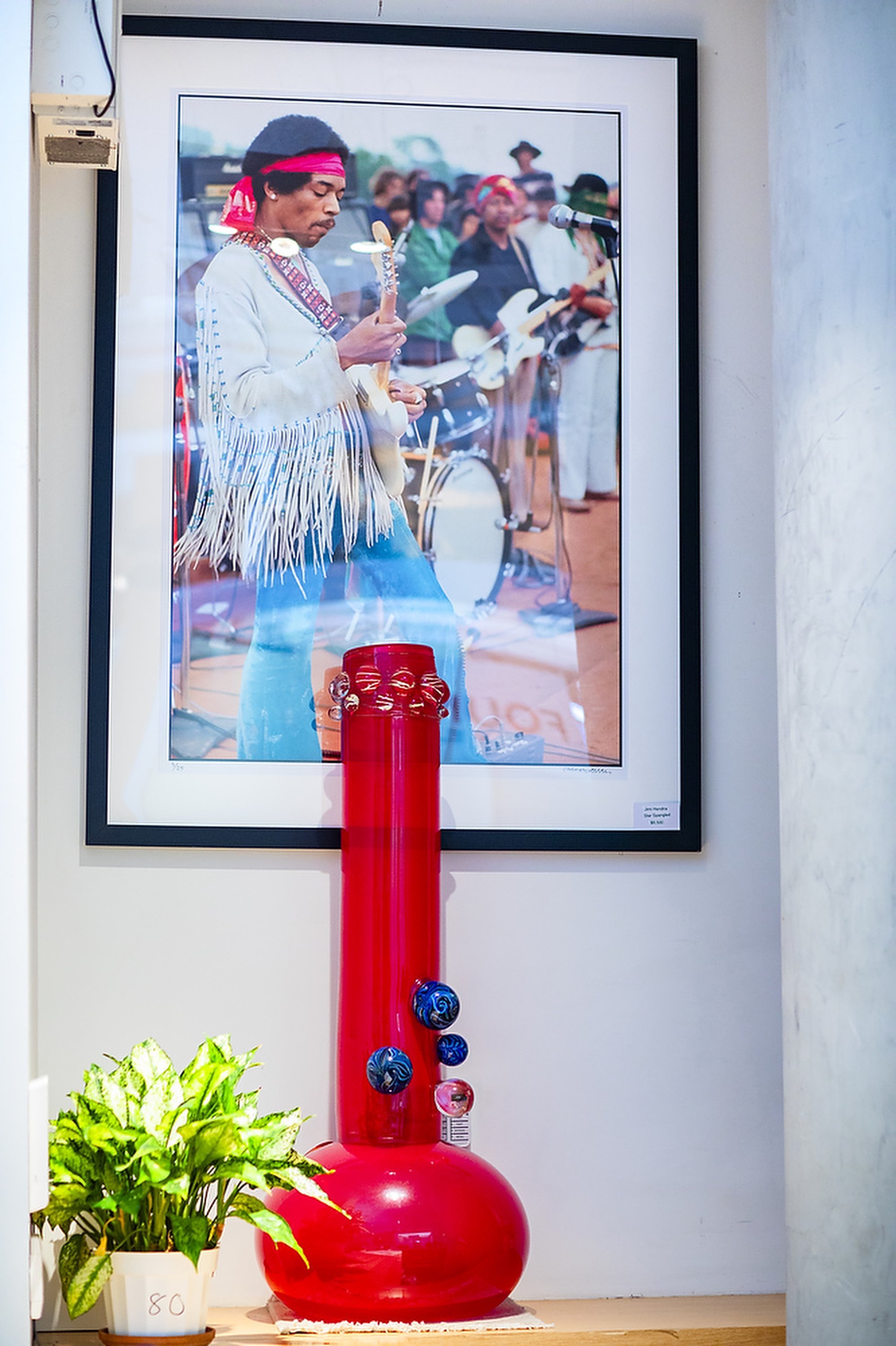 Jerome Baker life-size bong at the flagship Fred Segal store with Jimi Hendrix rocking out in the background