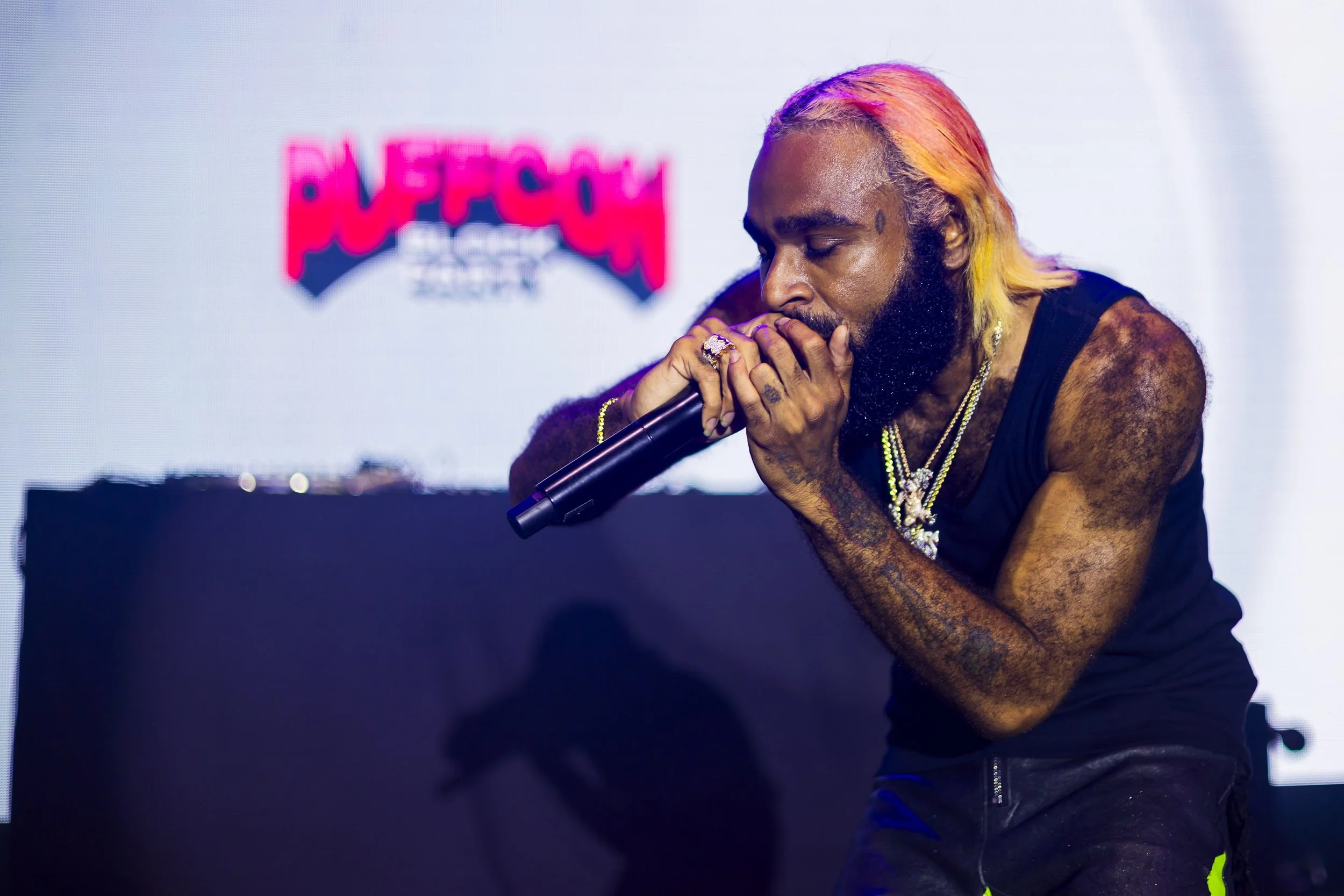 Jewice from Flatbush Zombies performing at the 2024 Puffcon Block Party