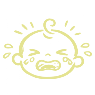 Drawing of a crying child's face with tears and a frowning expression—baby with colic symptoms.