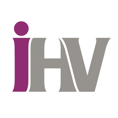 Logo with the word "iHAV" in large gray letters, with a purple lowercase 'i' and a purple dot above it.