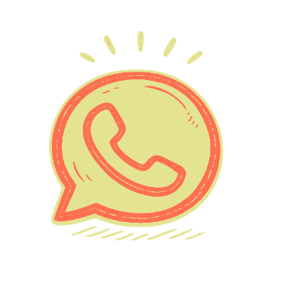 Illustration of a speech bubble with a phone receiver inside, representing a WhatsApp communication icon.