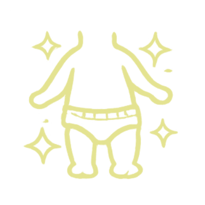 Illustration of a baby in underwear surrounded by sparkling stars.
