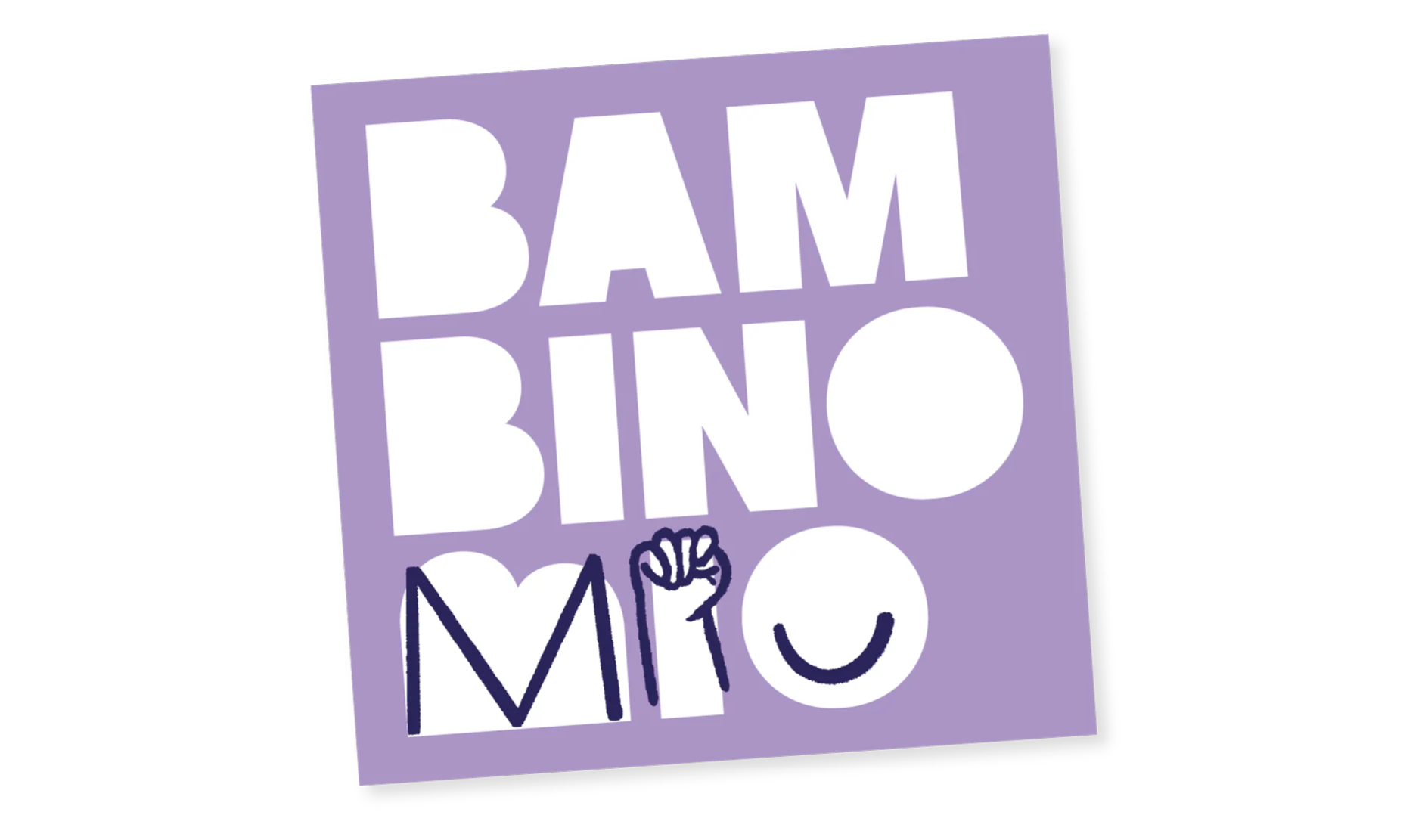 A purple bingo card titled 'BAM BINO' with hand-drawn letters, including a peace sign, smiley face, and a fist bump.