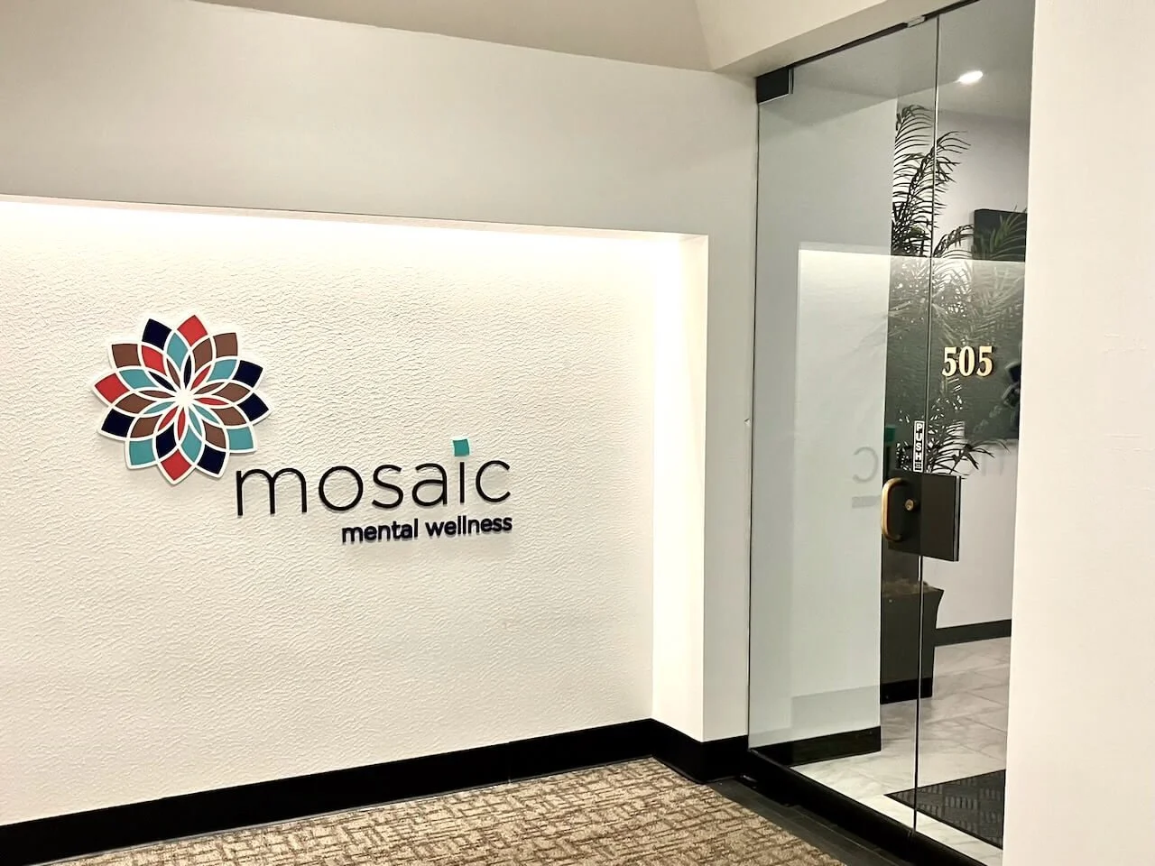 Entrance to Mosaic waiting room - check in on the iPad and have a tea or coffee while you wait!