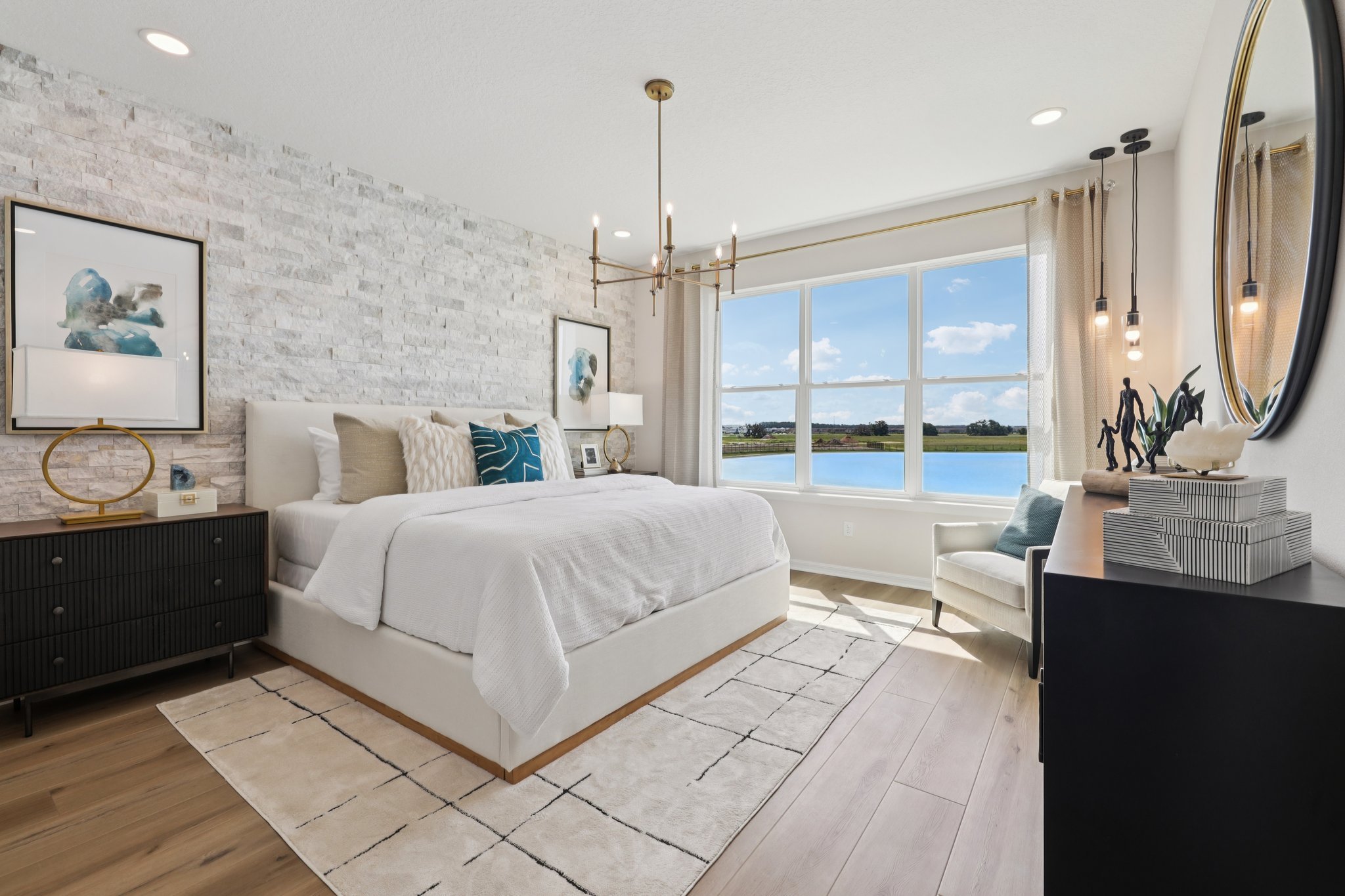 The Primary Bedroom of a DRB Homes Aruba Model at Isla Mirada in San Antonio, FL.