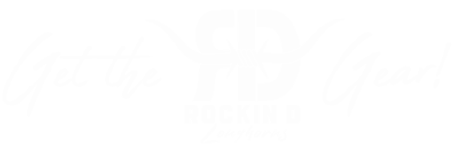 Logo with text 'Get the Year! Rockin D Leatherys' in stylized font.