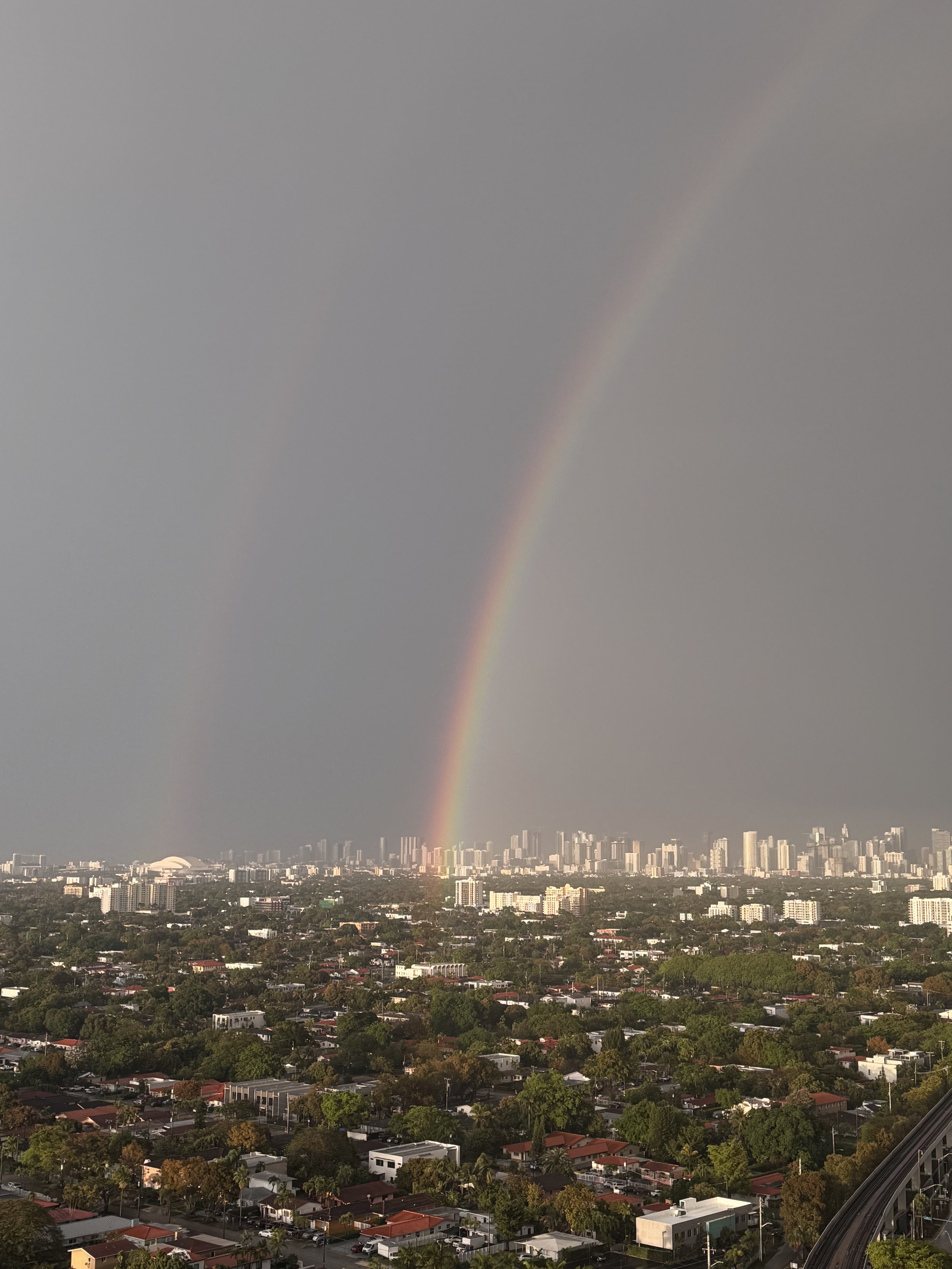 Sunlight creating a rainbow reflection on a wooden surface.