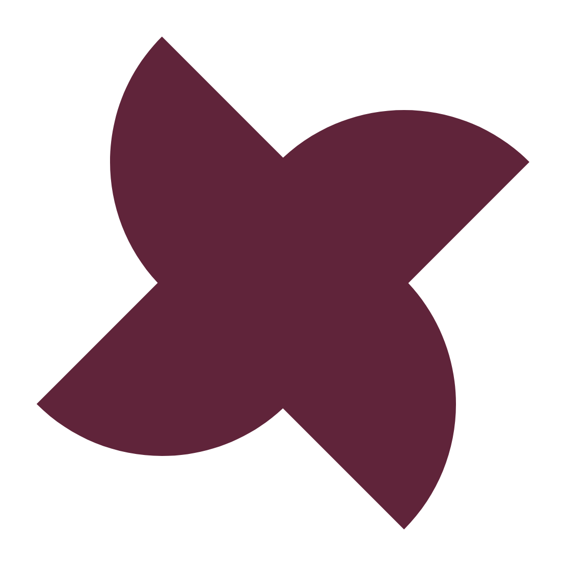 A stylized graphic logo with three maroon-colored overlapping petals or leaves arranged in a circular pattern.