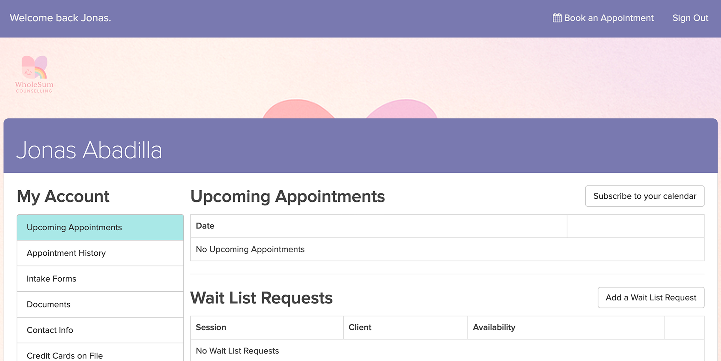 Jane App Book an Appointment Landing page