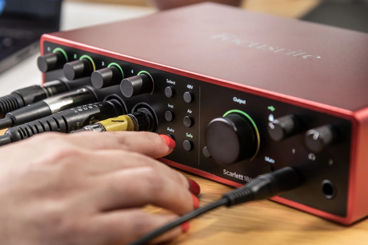 A Focusrite Scarlett 18i16 interface in use on a studio desk, the same model fitted in the music studio at STU 22 in Wapping