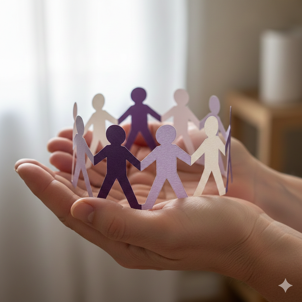 Person holding a paper chain of paper people.