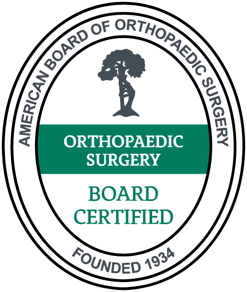 Seal of the American Board of Orthopaedic Surgery, certified orthopedic surgery board, founded in 1934, featuring a tree emblem.