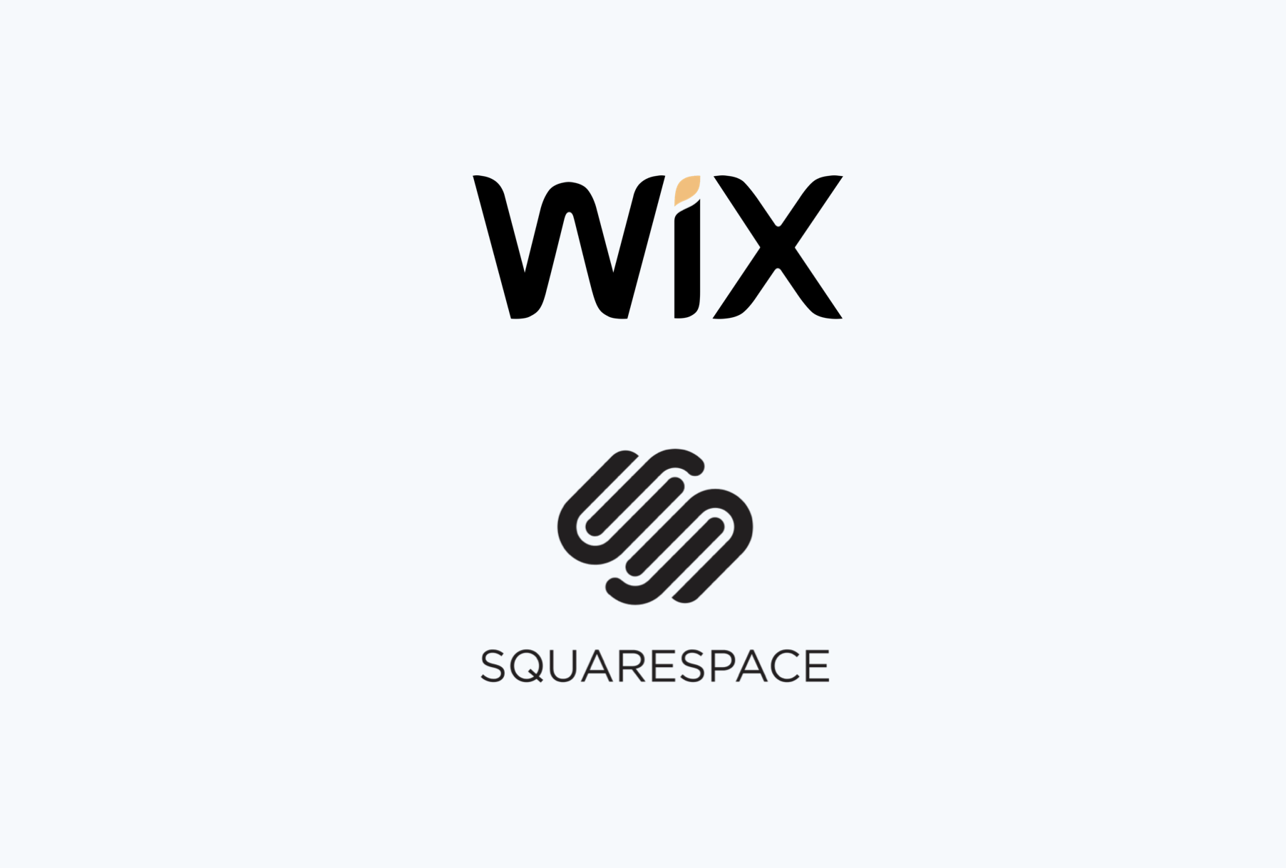 Squarespace logo with interconnected black lines, the word 'SQUARESPACE' beneath, and a stylized 'Wix' logo above. Robert Ranfranz branding, design and ecommerce.