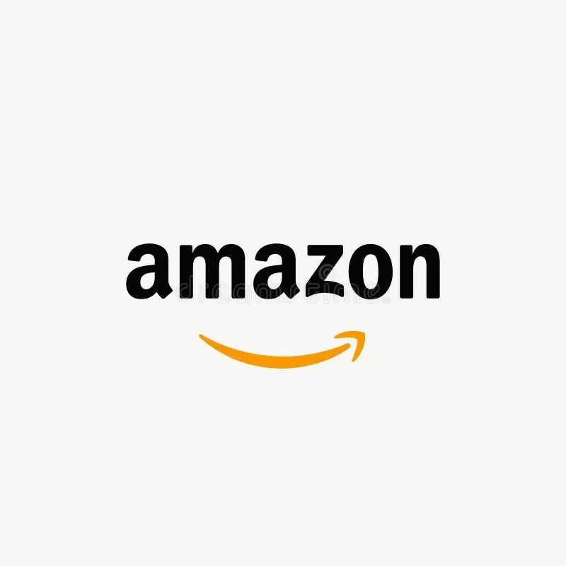 Amazon logo with black text and orange arrow forming a smile.