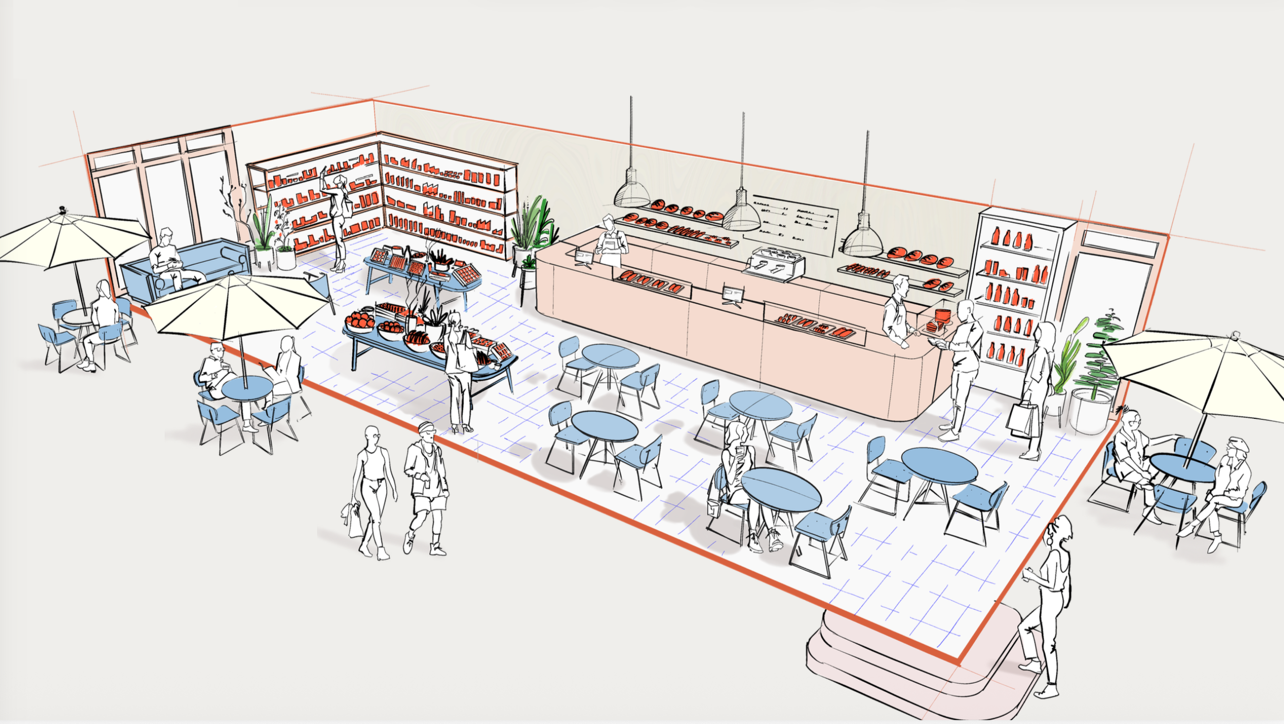 Yum
Conceptual and functional design for a unique model combining a grocery store with a café.