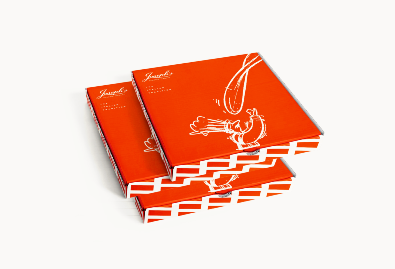 Three red boxes of Jacob's brand crackers stacked on a white surface, with white line art illustrations of a hanging sausage and a steaming hot dog on the top box.