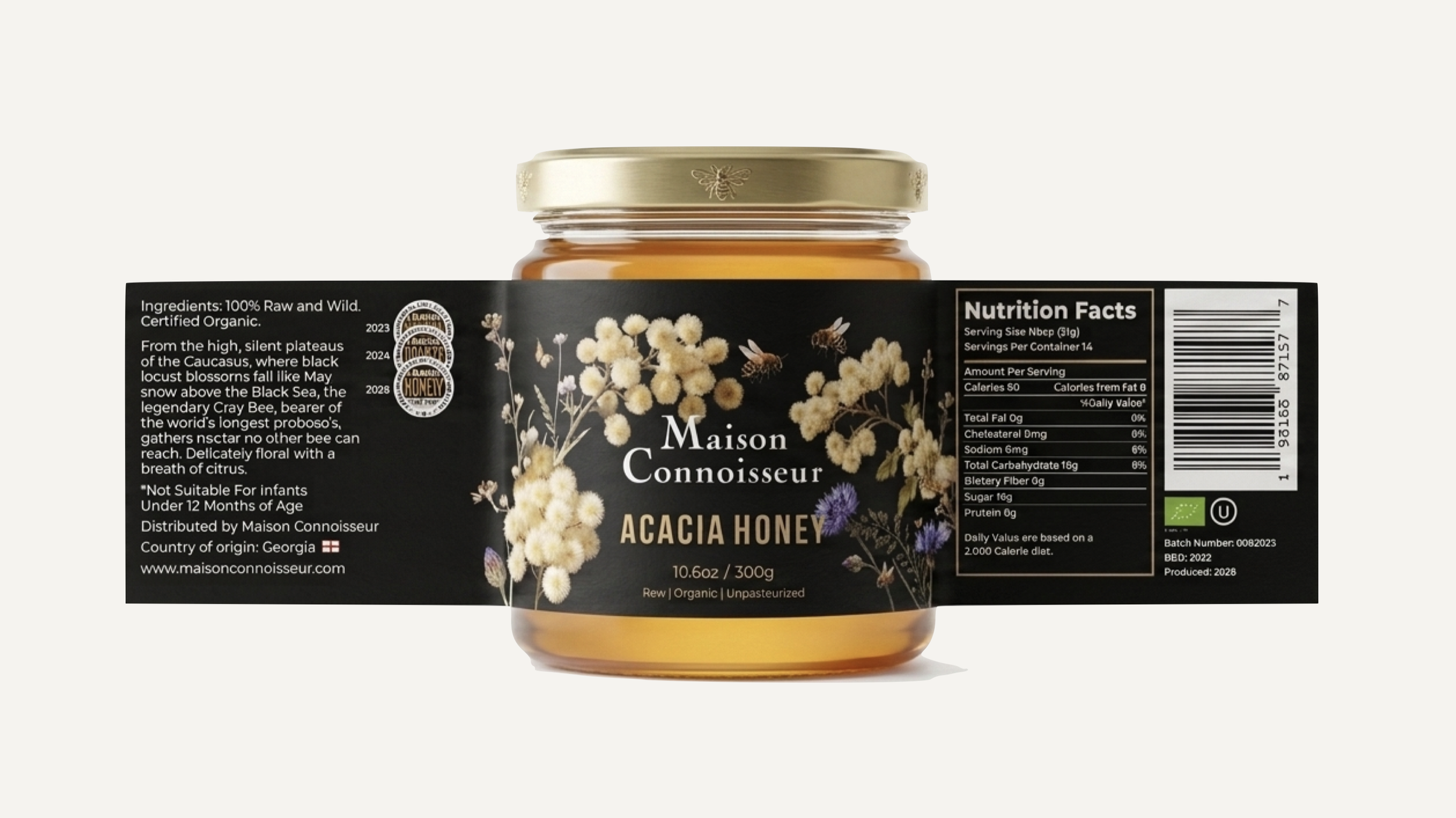 Maisson Connoisseur
Design of new labels for premium honey entering US market.