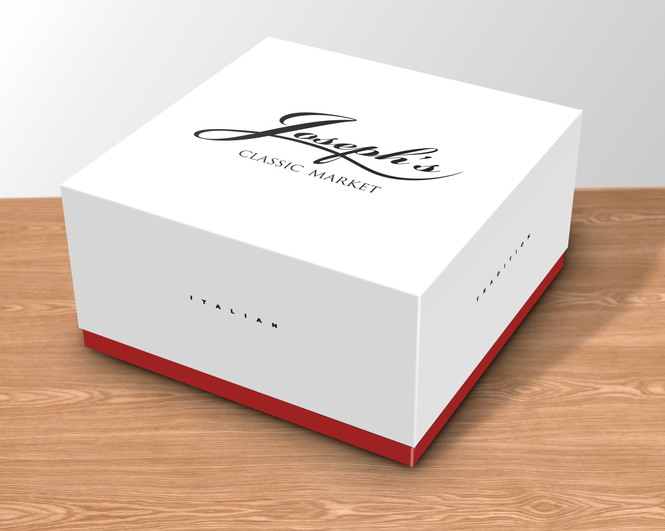 A white box with black cursive text reading "Loversh" and smaller text "Classic Market" on the top, placed on a wooden surface.