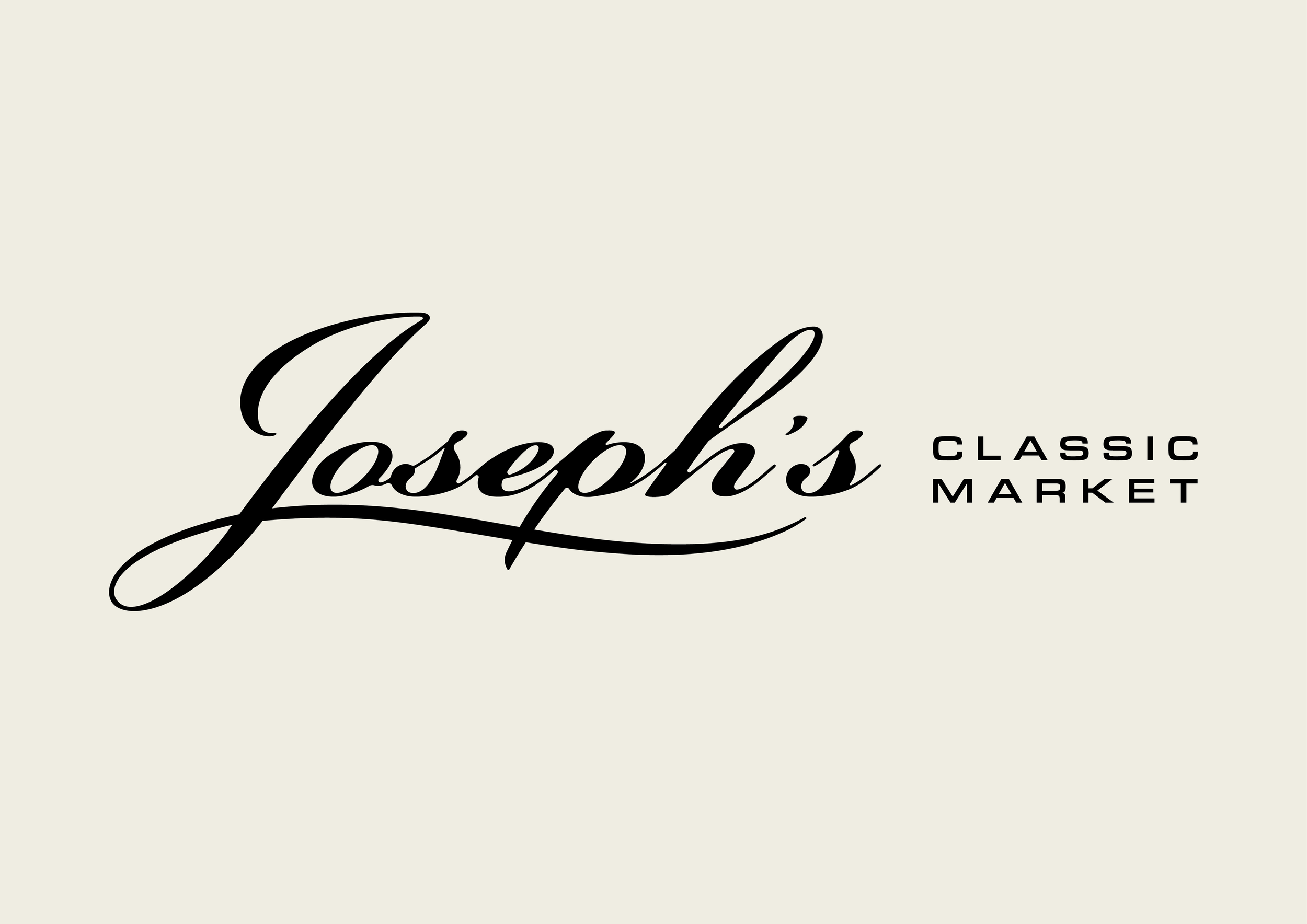 Logo for Joseph's Classic Market with elegant black script font on a cream background. Robert Ranfranz branding, design and packaging.