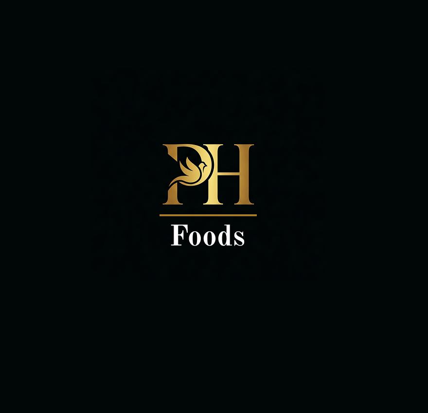 Logo with gold and white text 'PH Foods' on a black background. For Pinon Foods Hub.