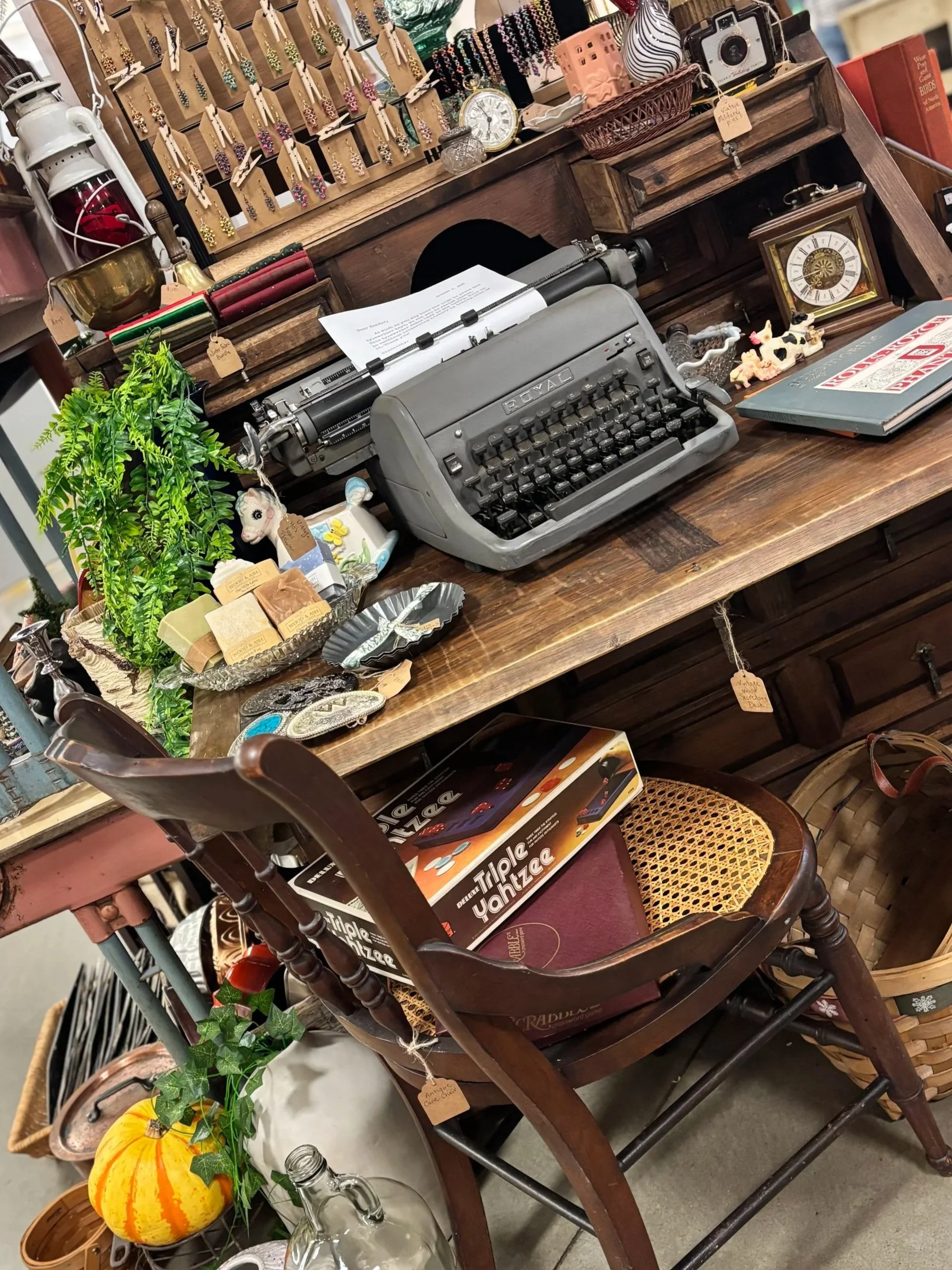 Vintage items displayed on a desk
