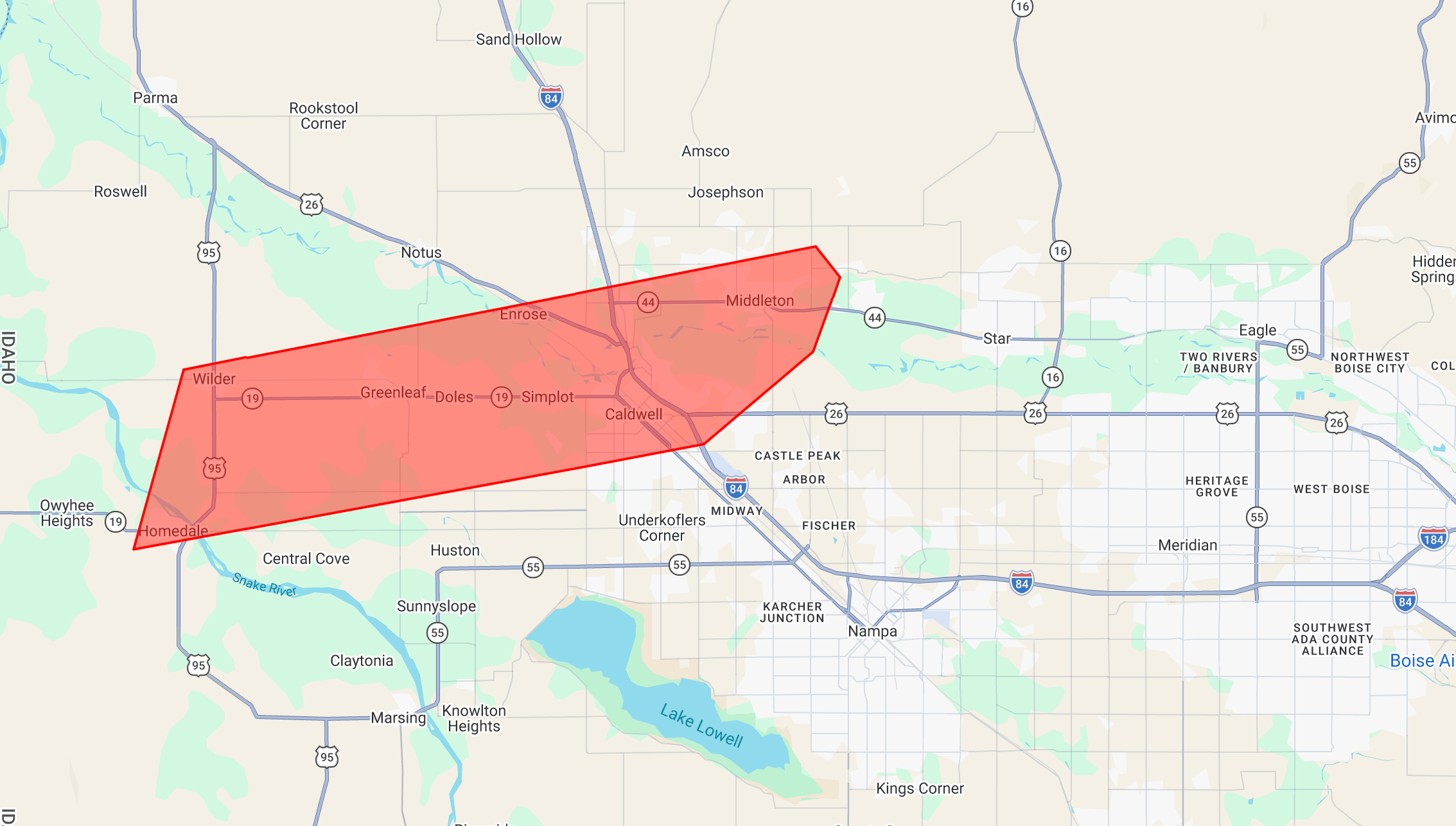 Service area for lawn care services: Wilder, Homedale, Greenleaf, Caldwell, Middleton, Star, Eagle, Meridian, Nampa