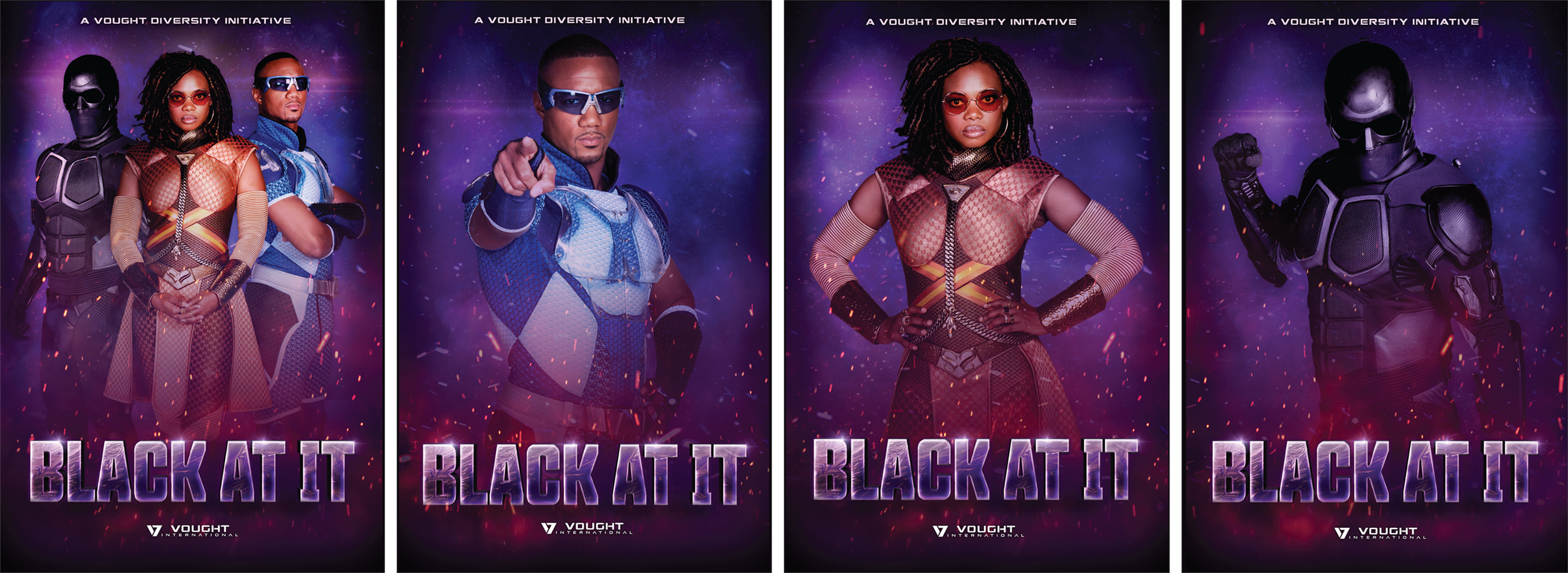 "Black At It" Initiative Posters, The Boys S4 (Vought logo is existing show graphic)