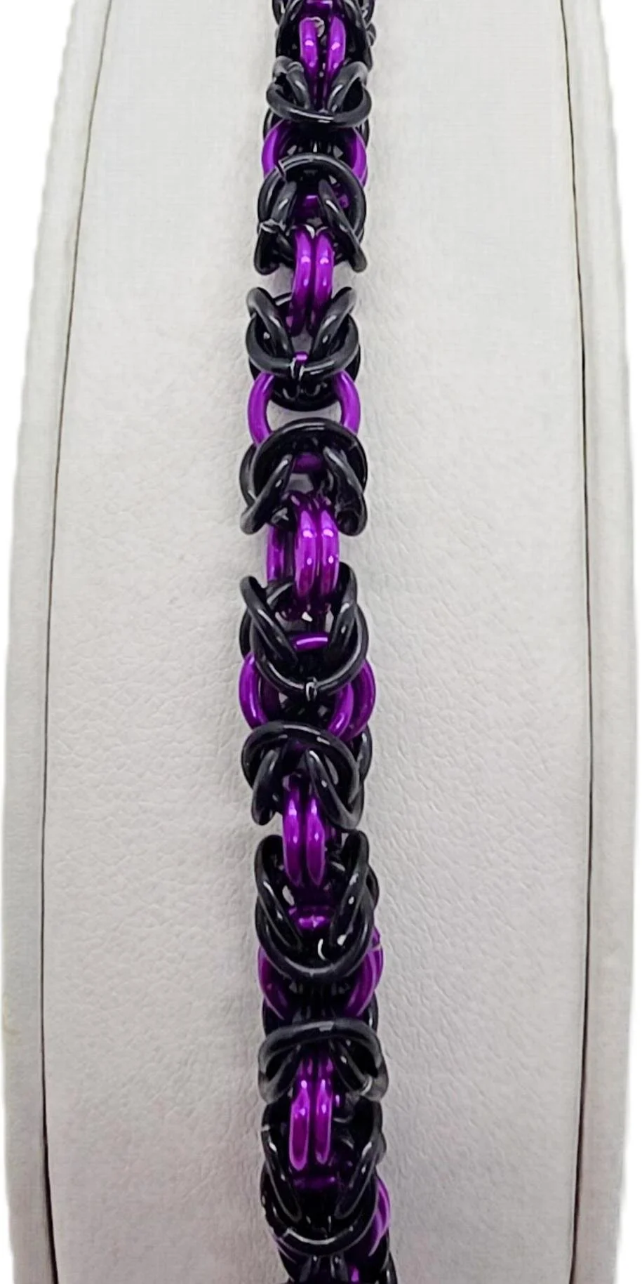 Bright Purple, Black, Black Chainmail Bracelet 2026 - Close Up.JPG