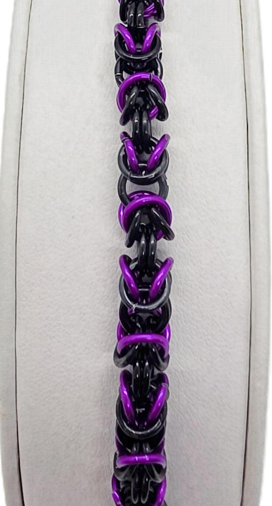 Black, Black, Bright Purple Chainmail  Bracelet 2026 - Close Up.JPG