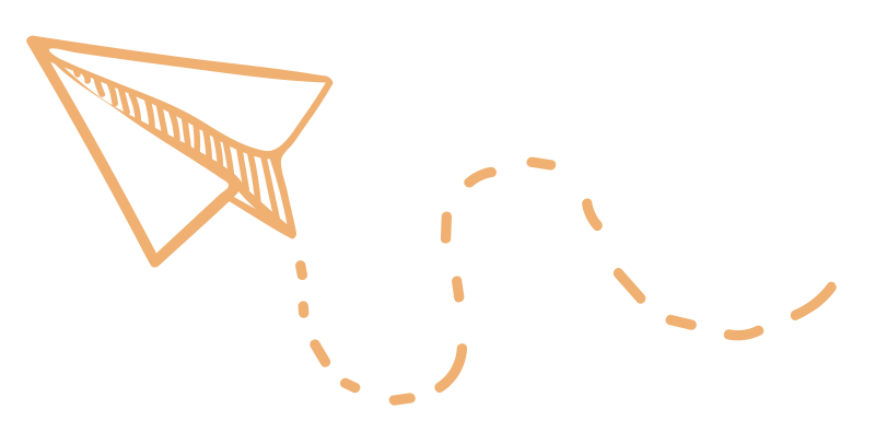 Illustration of a paper airplane with a dotted flight path.