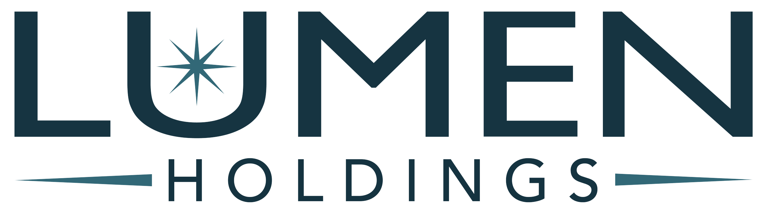 Logo of Lumens Holdings featuring bold letters with a star symbol inside the letter U and pointed lines extending from the L and S.