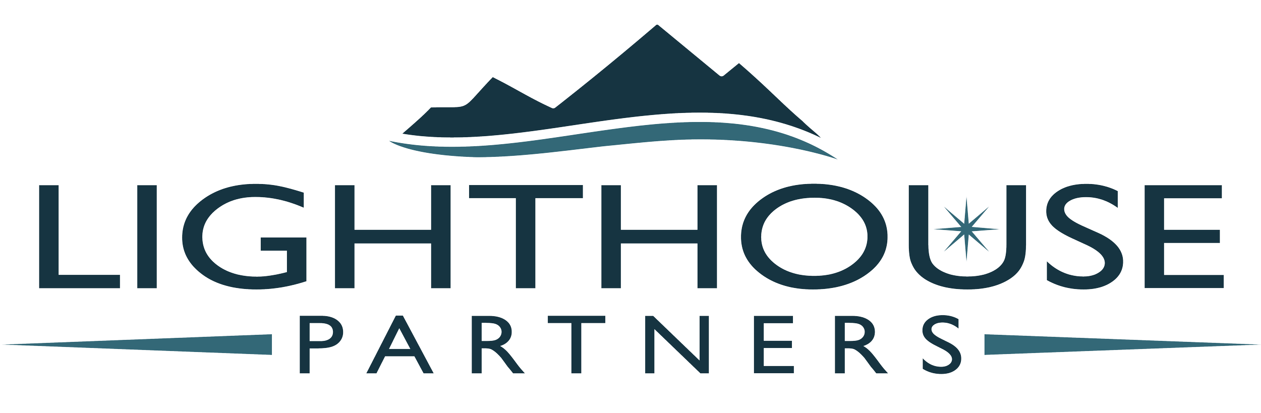 Logo with mountain, wave, and star design, featuring the text 'Lighthouse Partners'