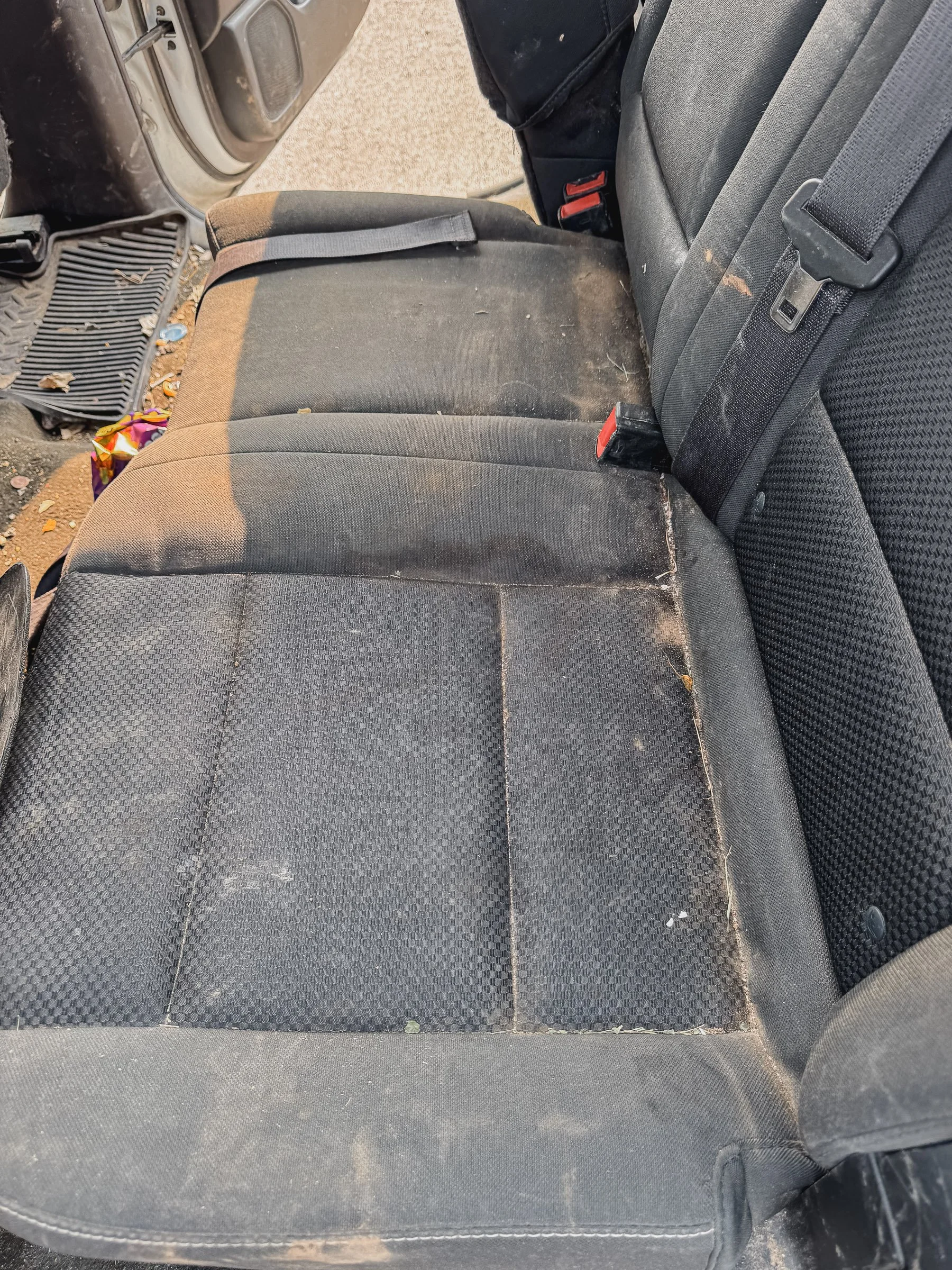 Deep interior car cleaning and stain removal before and after