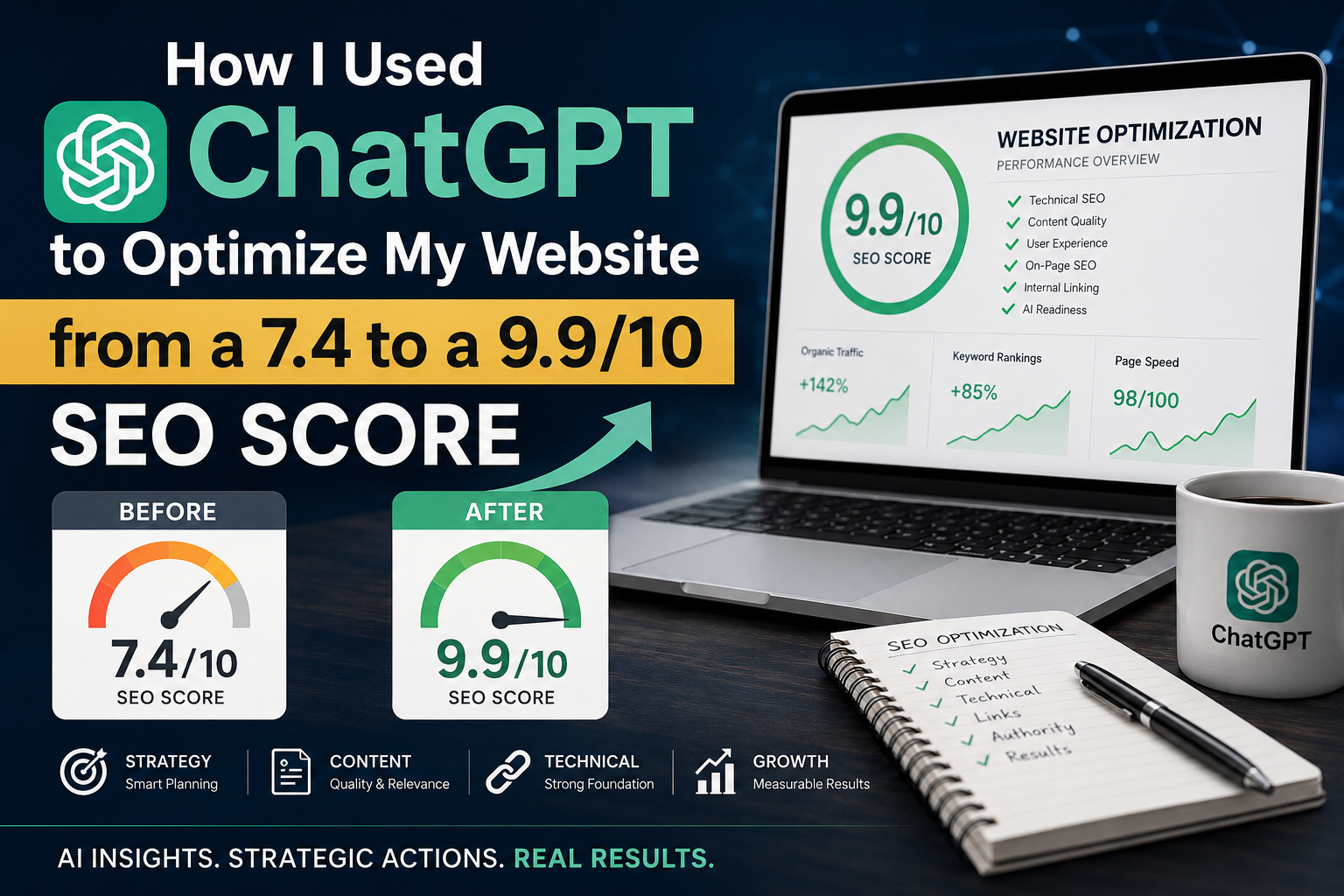 How I Used ChatGPT to Optimize My Website from a 7.4 to a 9.9/10 SEO Score