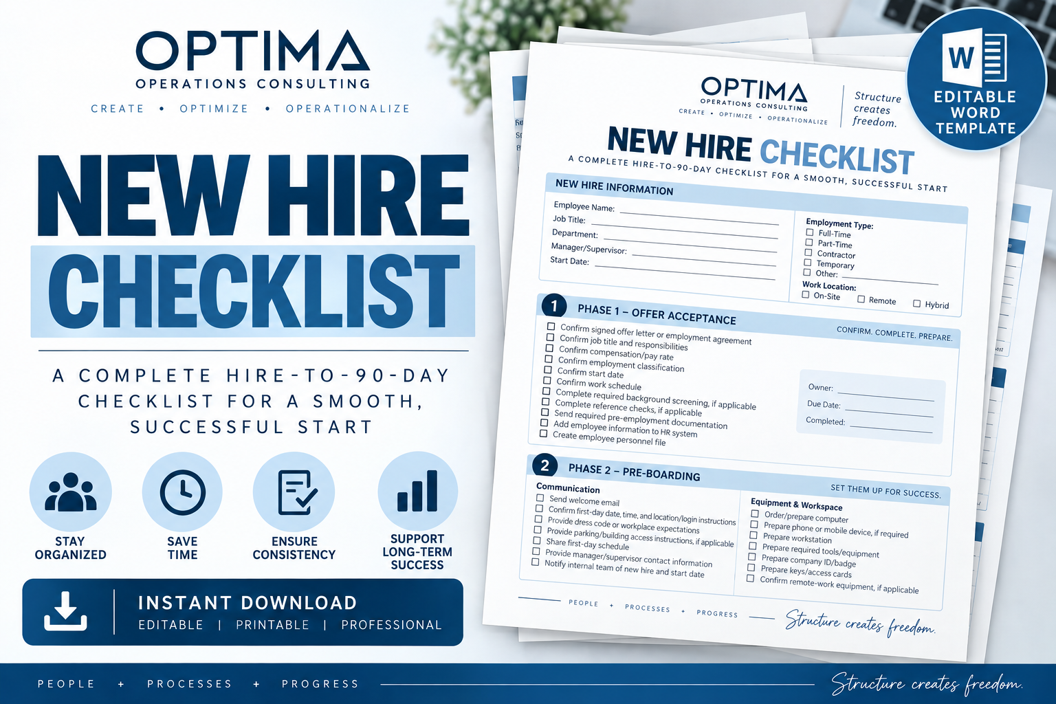 New Hire Checklist Template | Complete Hire-to-90-Day Employee Checklist