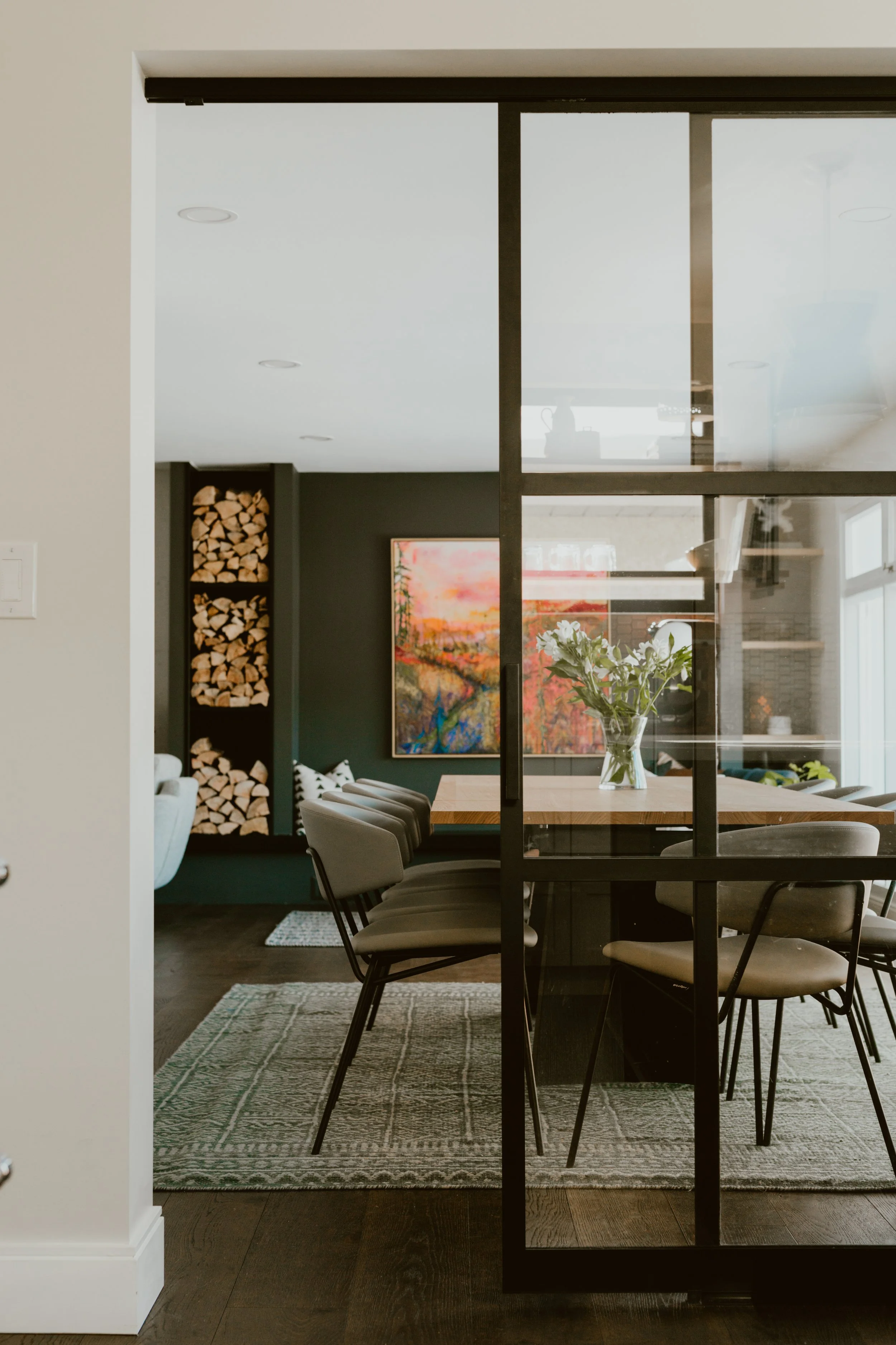 Residential dining room designed by Danielle Pollock of Canvas Design Studio in Winnipeg