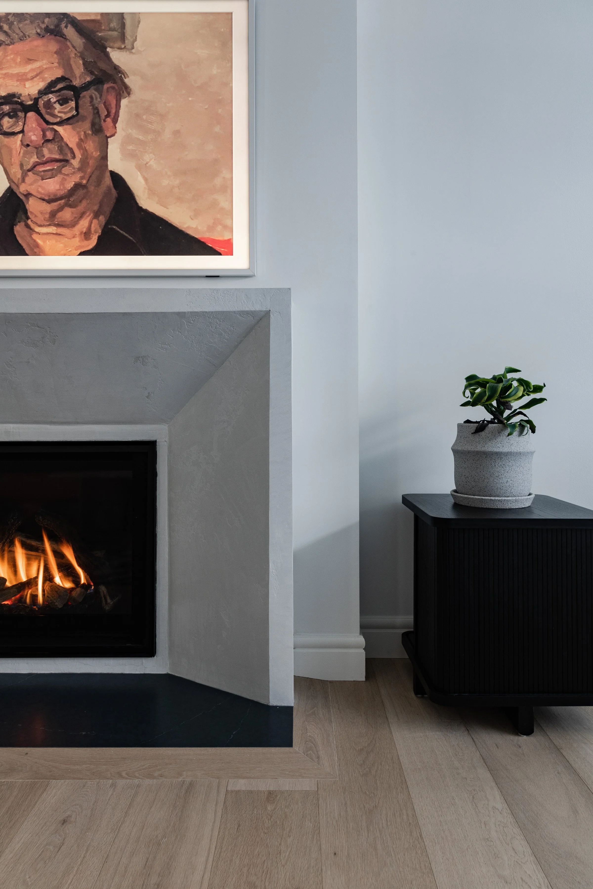 Winnipeg residential living room fireplace by Canvas Design Studio