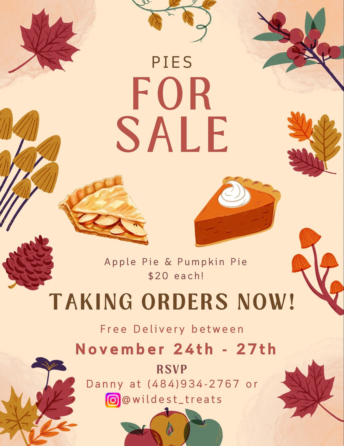 ✨ Holiday Pie Season is HERE! ✨
Everything from scratch! 
Homemade buttery crusts, hand-picked apples, and pumpkin that I roast myself for the perfect cozy flavor. 🥧🍎🎃

Taking orders NOW for Apple Pie and Pumpkin Pie $20 each!
Delivery available N