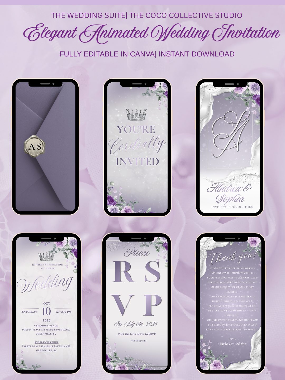 Lavender Mist Edit — A Dreamy Grey & Purple Wedding Invitation Template