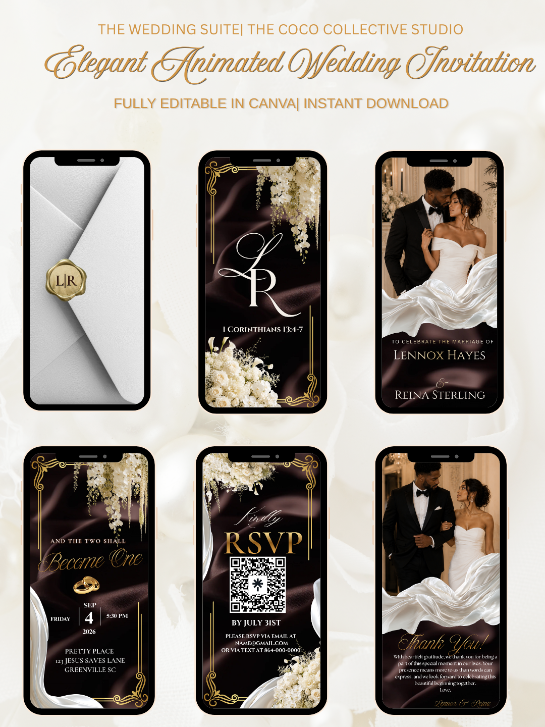 Noir Lace Edit— An Elegant Black & Cream Wedding Invitation Template
