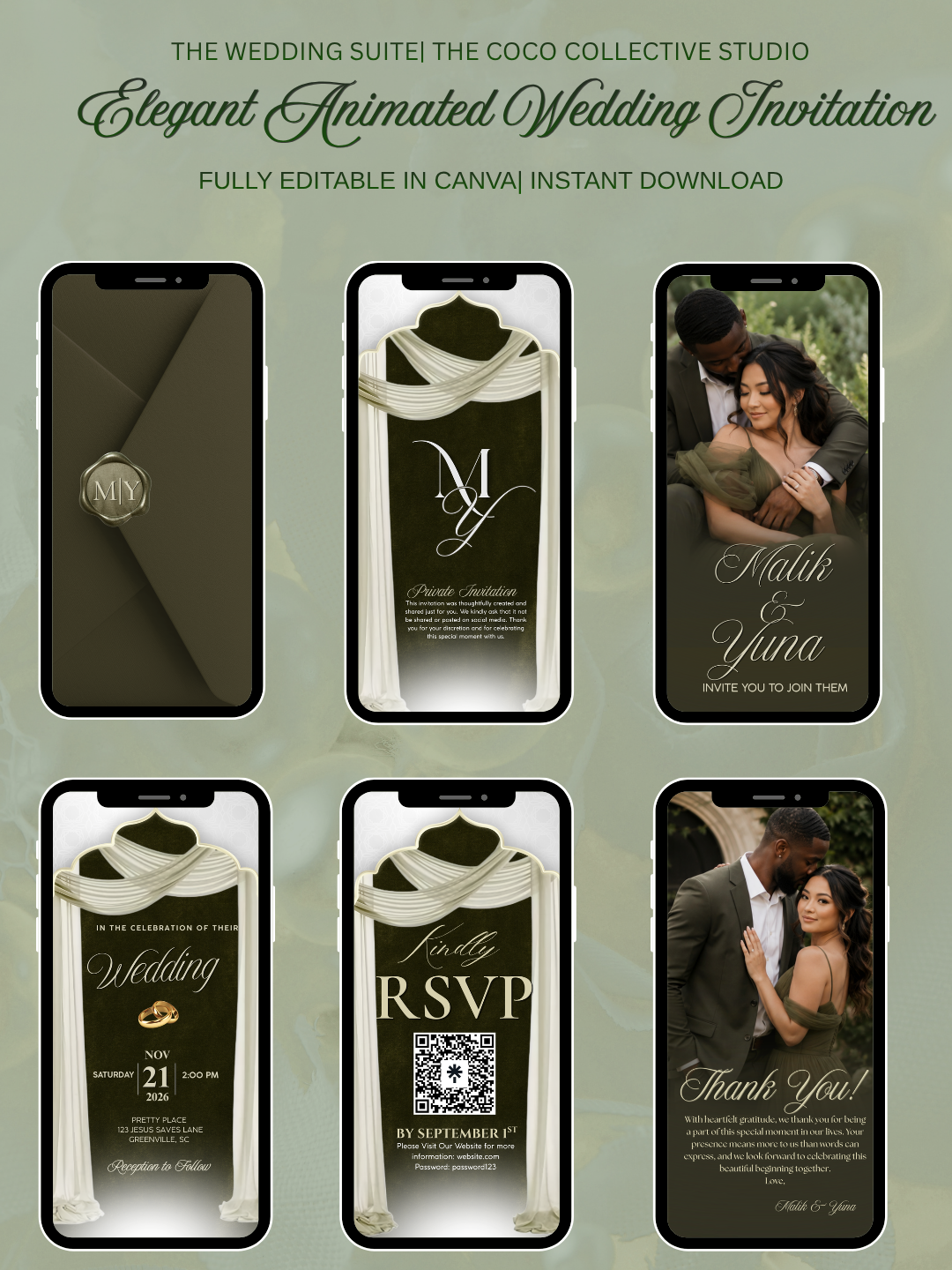 Olive Serenity Edit — Olive Green Wedding Invitation Template