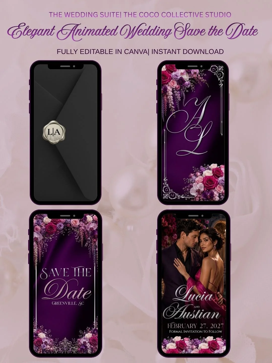 Amethyst Garden Edit — Black, Purple & Pink Wedding Save the Date Template