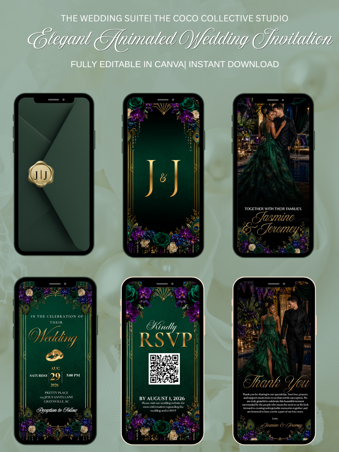 Emerald Grace Edit  — Emerald Wedding Invitation Template