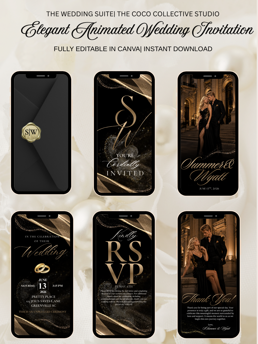 Obsidian Crown Edit — A Luxury Black & Gold Wedding Invitation